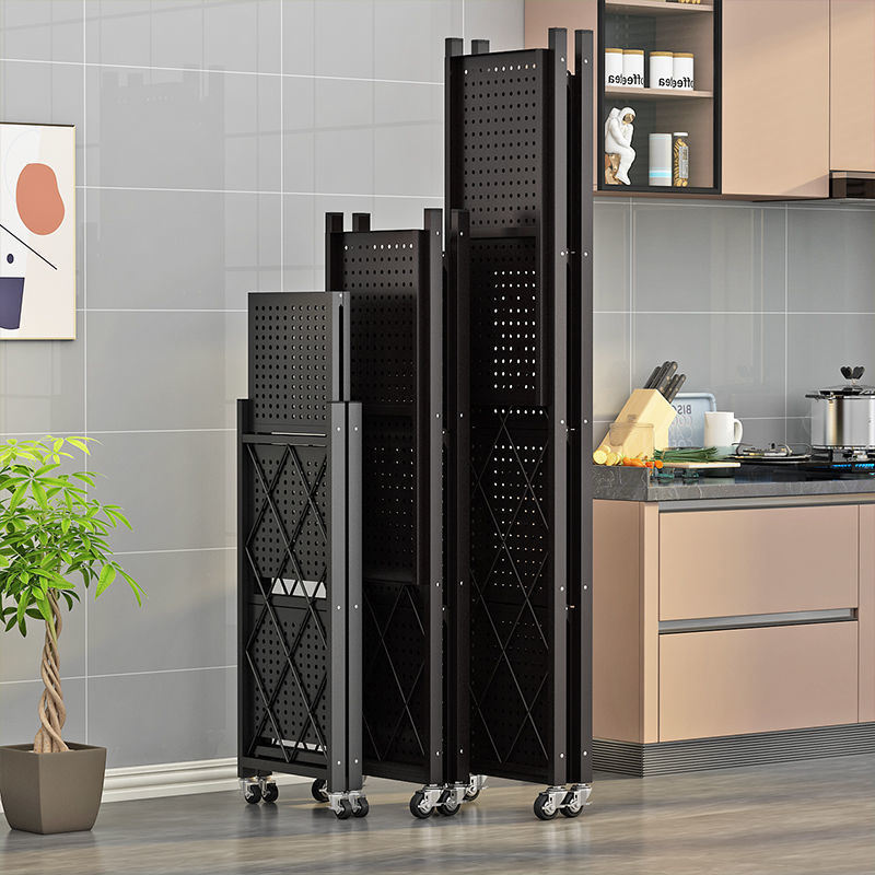 Rack de rangement pliable à 5 niveaux avec roues, rack d'affichage d'organisateur d'étagère métallique pour la cuisine de balcon, rack de rangement mince