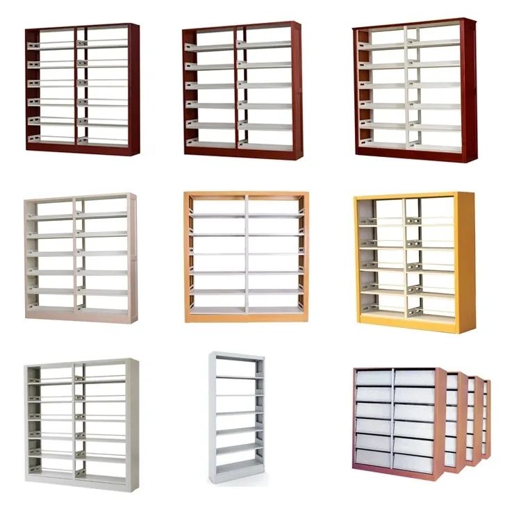 Book Shelf Rack Livre Steel Iron 4 étagère Double côté en acier Bibliothèque Bibliothèques de la bibliothèque de la bibliothèque
