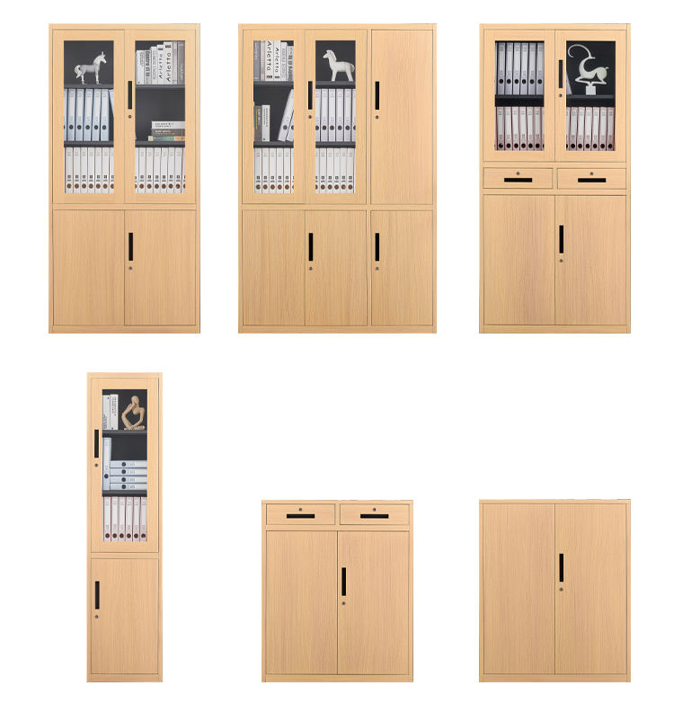 Armoire en métal de bureau à pleine hauteur avec 2 tiroirs en bois comme classeur en bois à grains de gratique