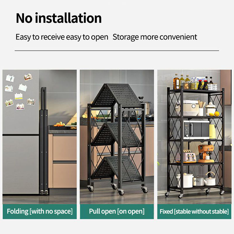 Rack de rangement pliable à 5 niveaux avec roues, rack d'affichage d'organisateur d'étagère métallique pour la cuisine de balcon, rack de rangement mince