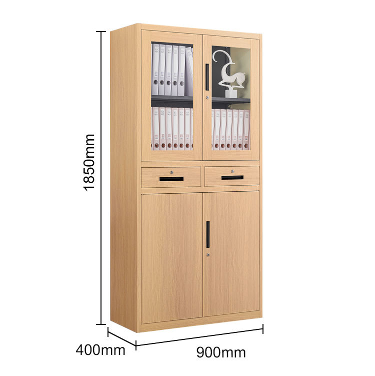 Armoire en métal de bureau à pleine hauteur avec 2 tiroirs en bois comme classeur en bois à grains de gratique