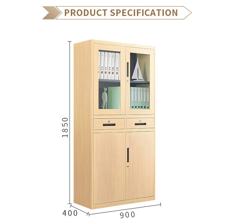Armoire en métal de bureau à pleine hauteur avec 2 tiroirs en bois comme classeur en bois à grains de gratique