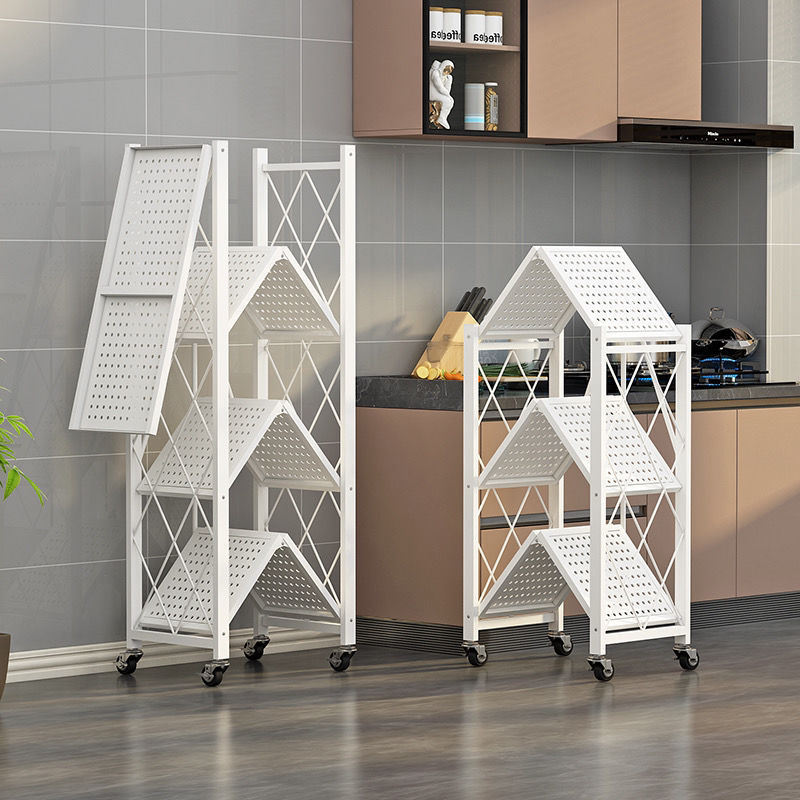 Rack de rangement pliable à 5 niveaux avec roues, rack d'affichage d'organisateur d'étagère métallique pour la cuisine de balcon, rack de rangement mince