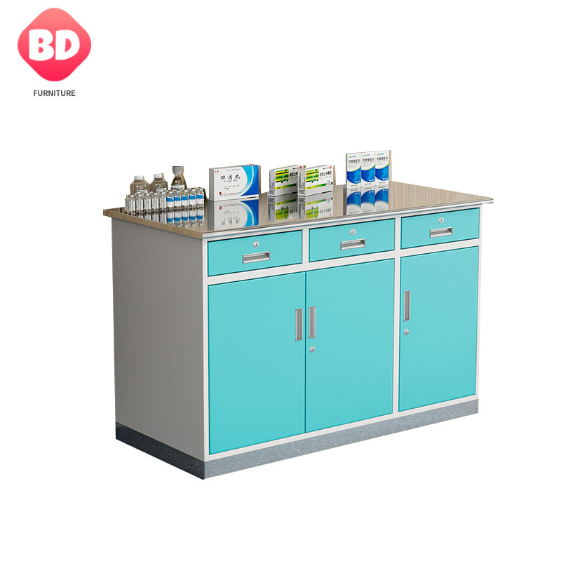 Cabinet en acier en métal de conception minimaliste moderne pour la maternelle et la clinique dentaire orale avec trois portes et trois tirages