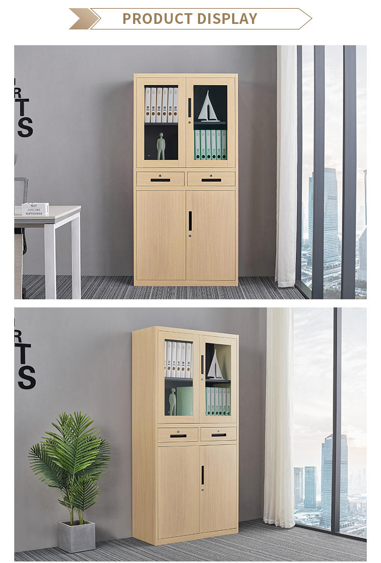 Armoire en métal de bureau à pleine hauteur avec 2 tiroirs en bois comme classeur en bois à grains de gratique
