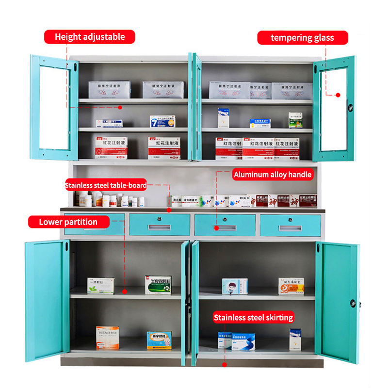 Cabinet en acier en métal de conception minimaliste moderne pour la maternelle et la clinique dentaire orale avec trois portes et trois tirages